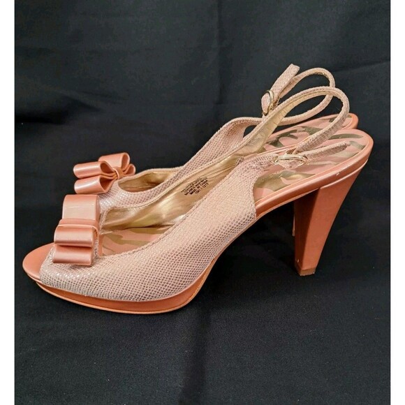 Anne Klein Europa High Heels Akeuropa Pink Peep Toe Bow Slingback Size 8.5 M - Picture 10 of 15